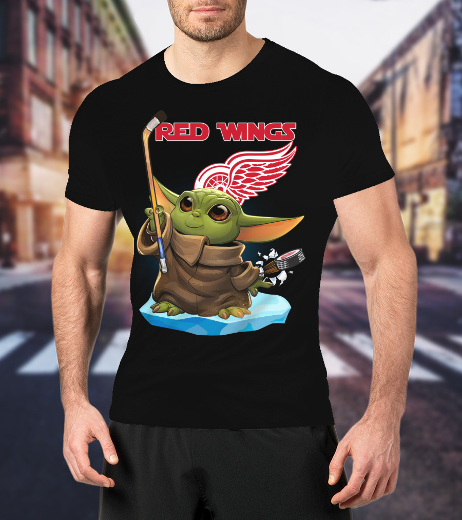 Red Wings Baby Yoda Hockey T-Shirt