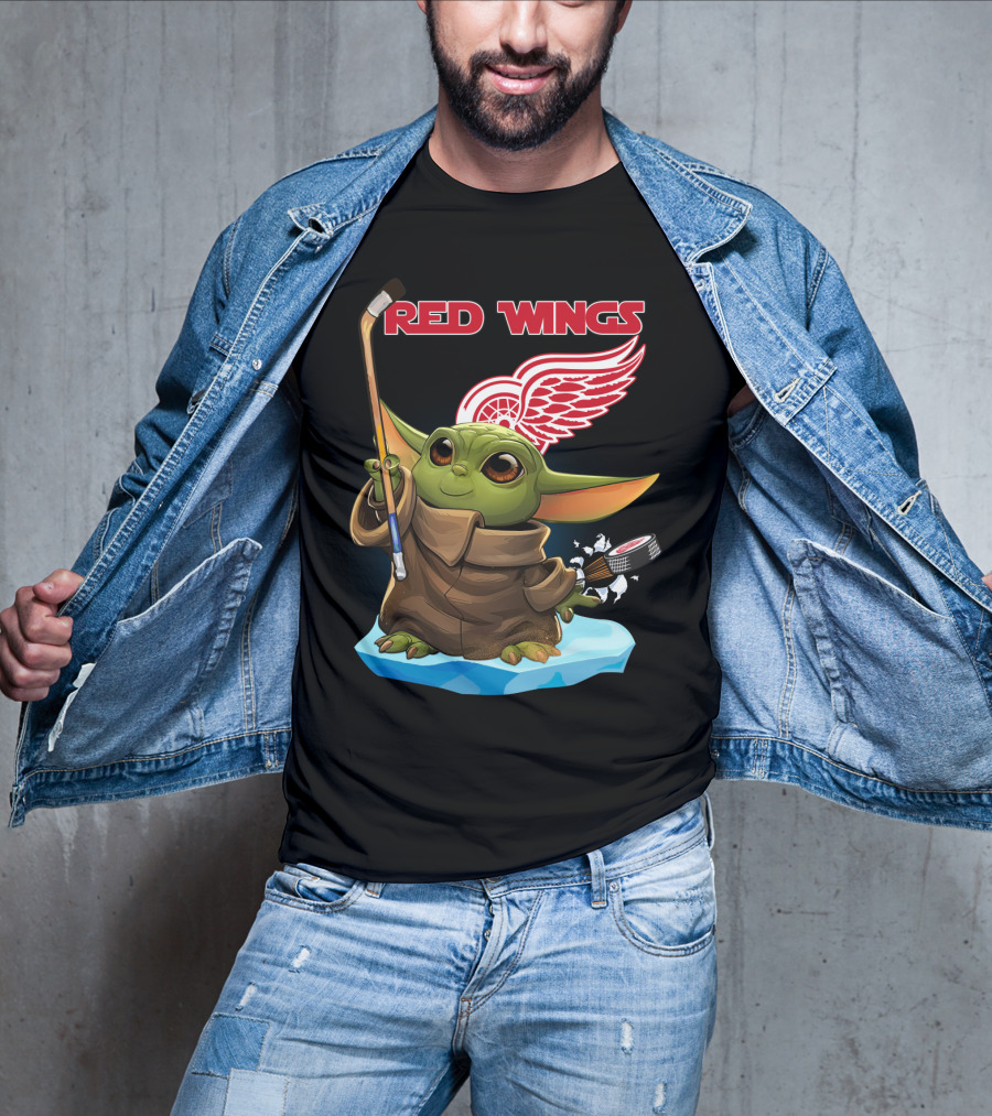 Red Wings Baby Yoda Hockey T-Shirt