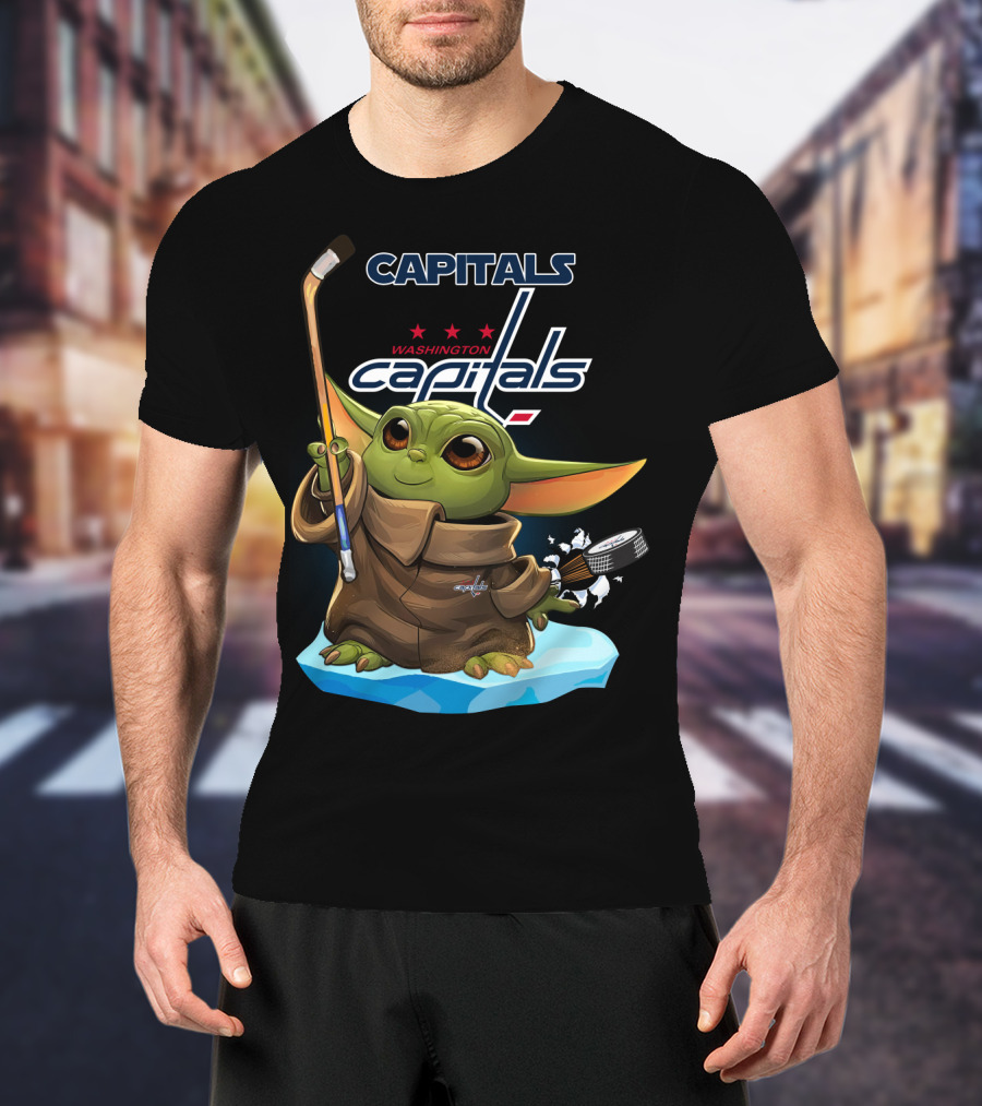 Washington Capitals Baby Yoda Hockey Sticks NHL Ice Skating Puck T-Shirt