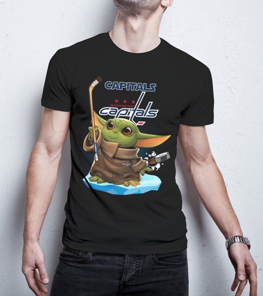 Washington Capitals Baby Yoda Hockey Sticks NHL Ice Skating Puck T-Shirt