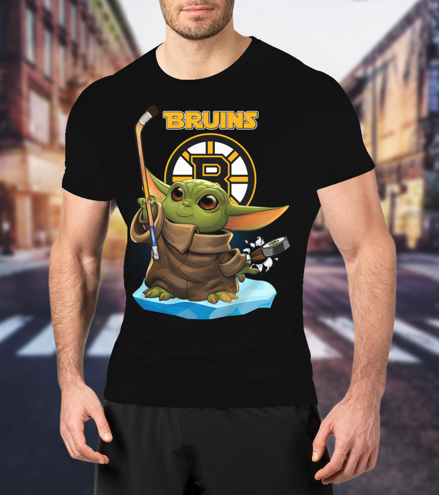 Bruins Boston Baby Yoda Nhl Hockey Stick Puck T-Shirt