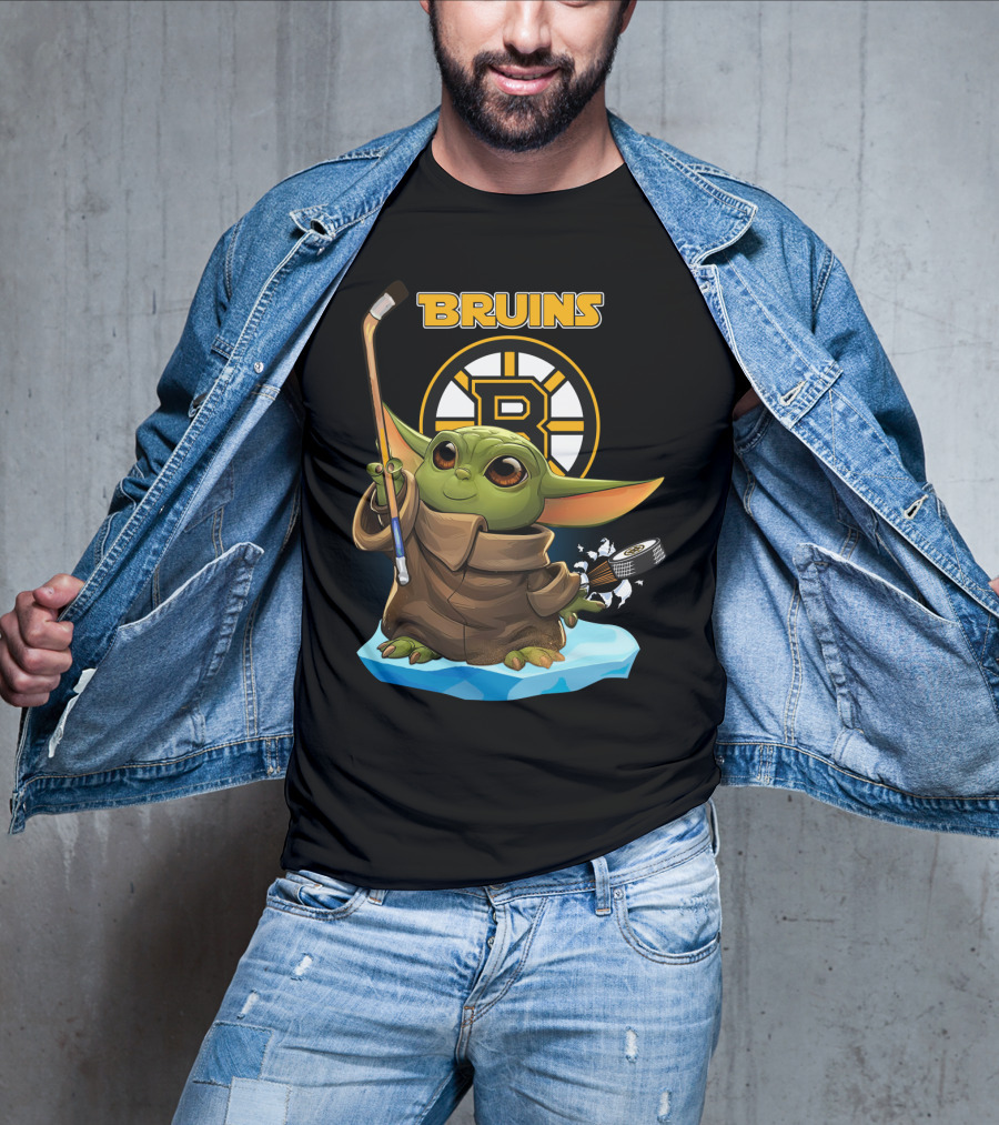 Bruins Boston Baby Yoda Nhl Hockey Stick Puck T-Shirt