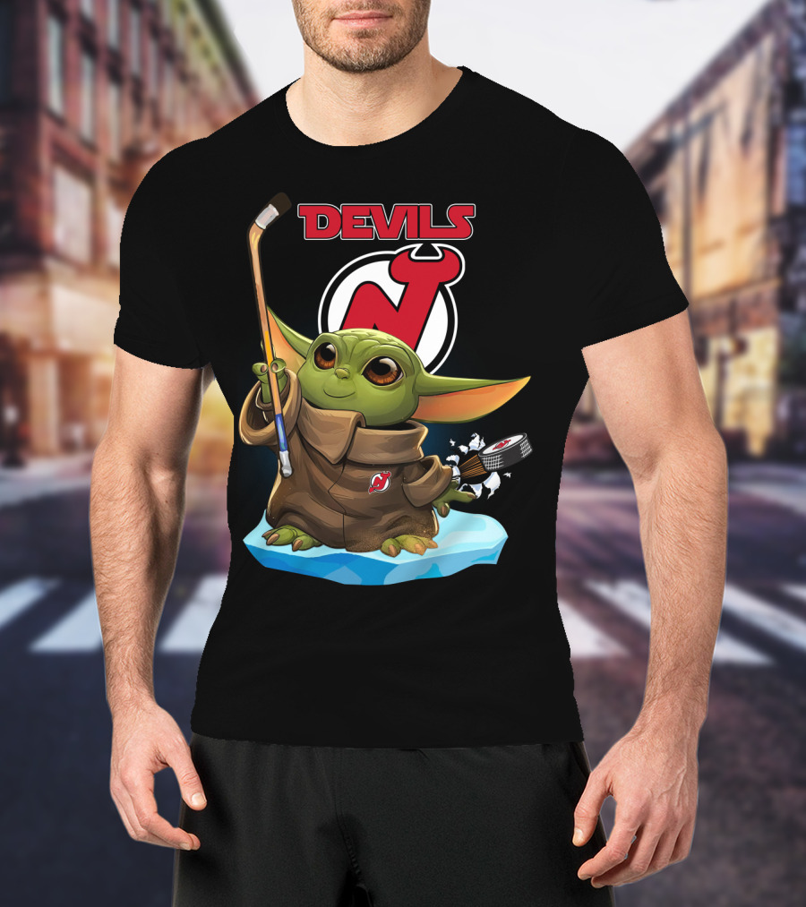 New Jersey Devils Baby Yoda NHL Hockey Stick Puck T-Shirt