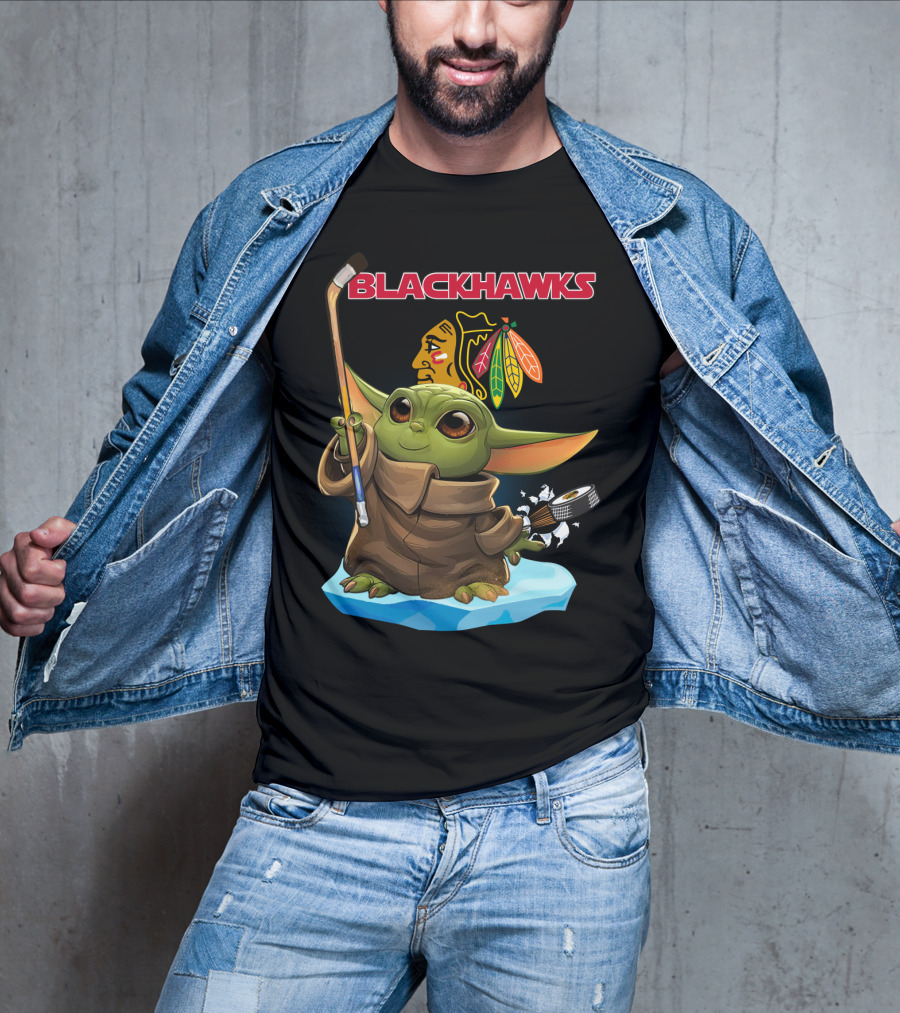 Blackhawks Baby Yoda Star Wars Hockey Crossover T-Shirt