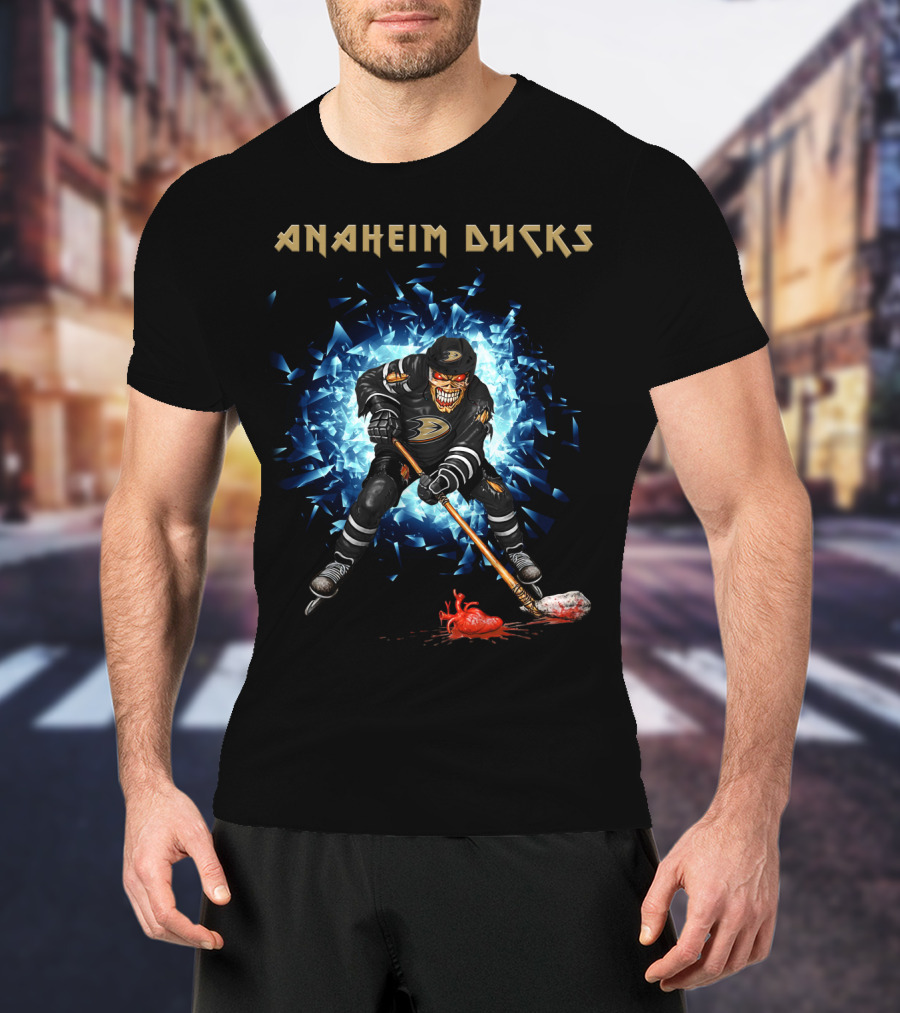 Anaheim Ducks Hockey Skeleton Dynamic Action T-Shirt