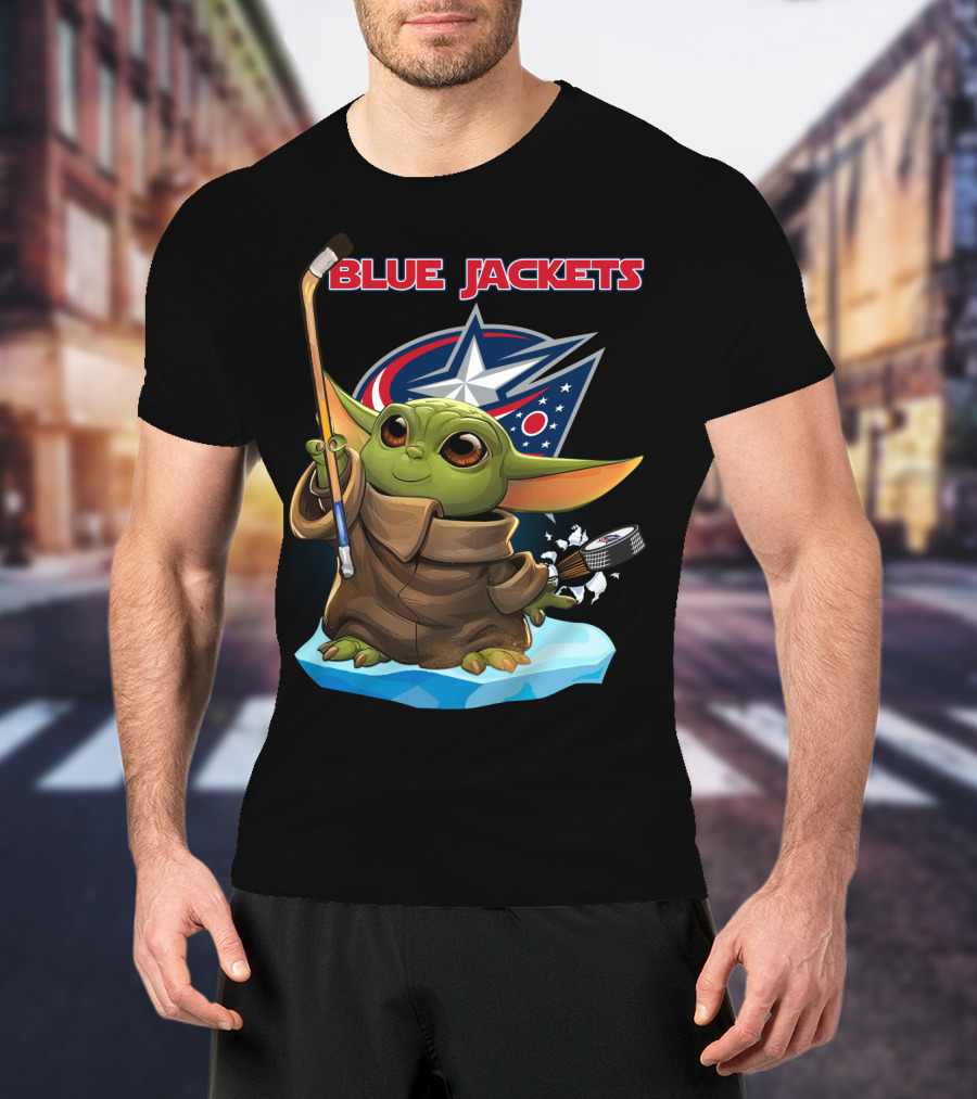 Blue Jackets Baby Yoda Hockey Fan T-Shirt