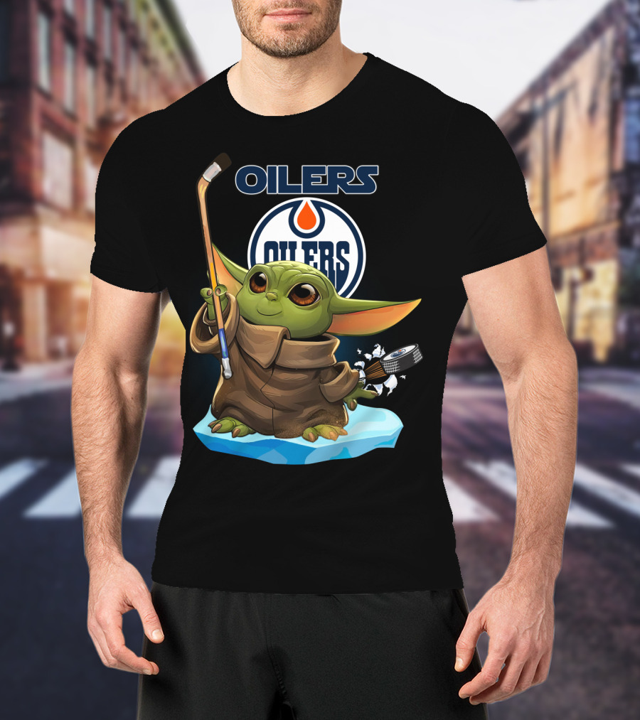 Baby Yoda Edmonton Oilers Hockey Crossover Fan T-Shirt