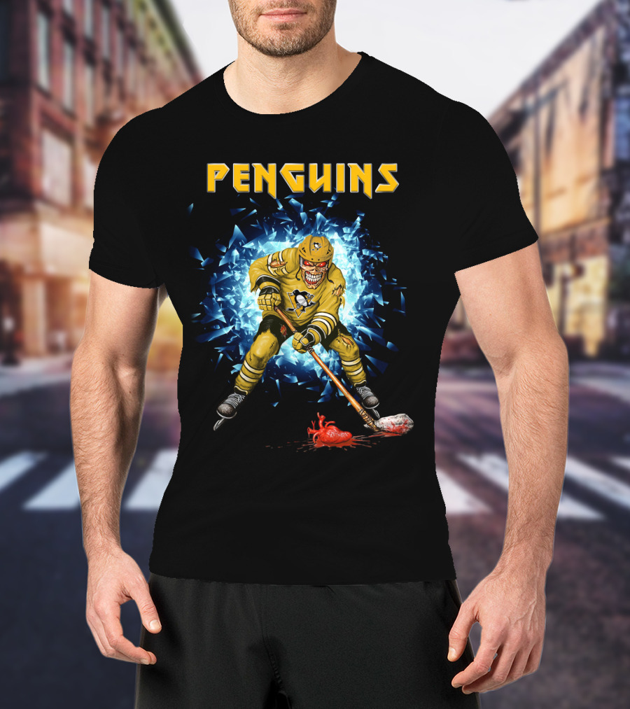 Penguins Hockey Skeleton Breaks Through Ice T-Shirt