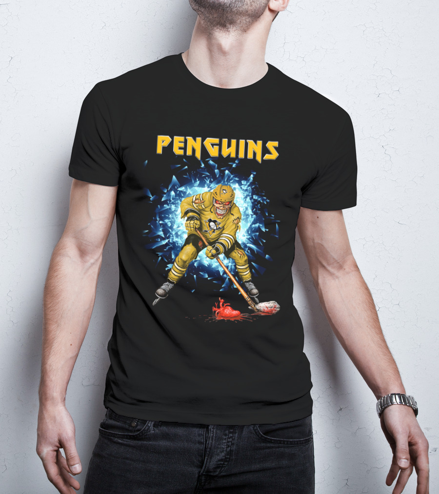 Penguins Hockey Skeleton Breaks Through Ice T-Shirt