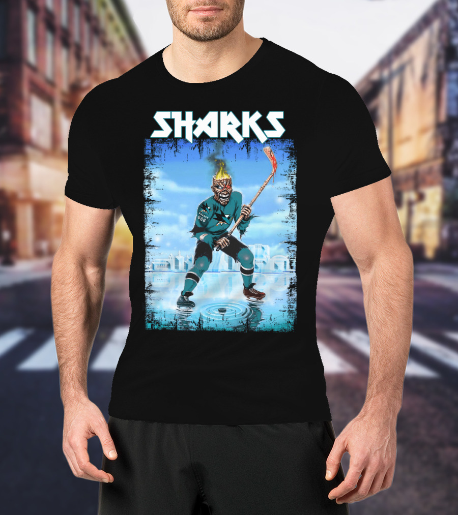 Sharks Fiery Hockey Player On Ice T-Shirt