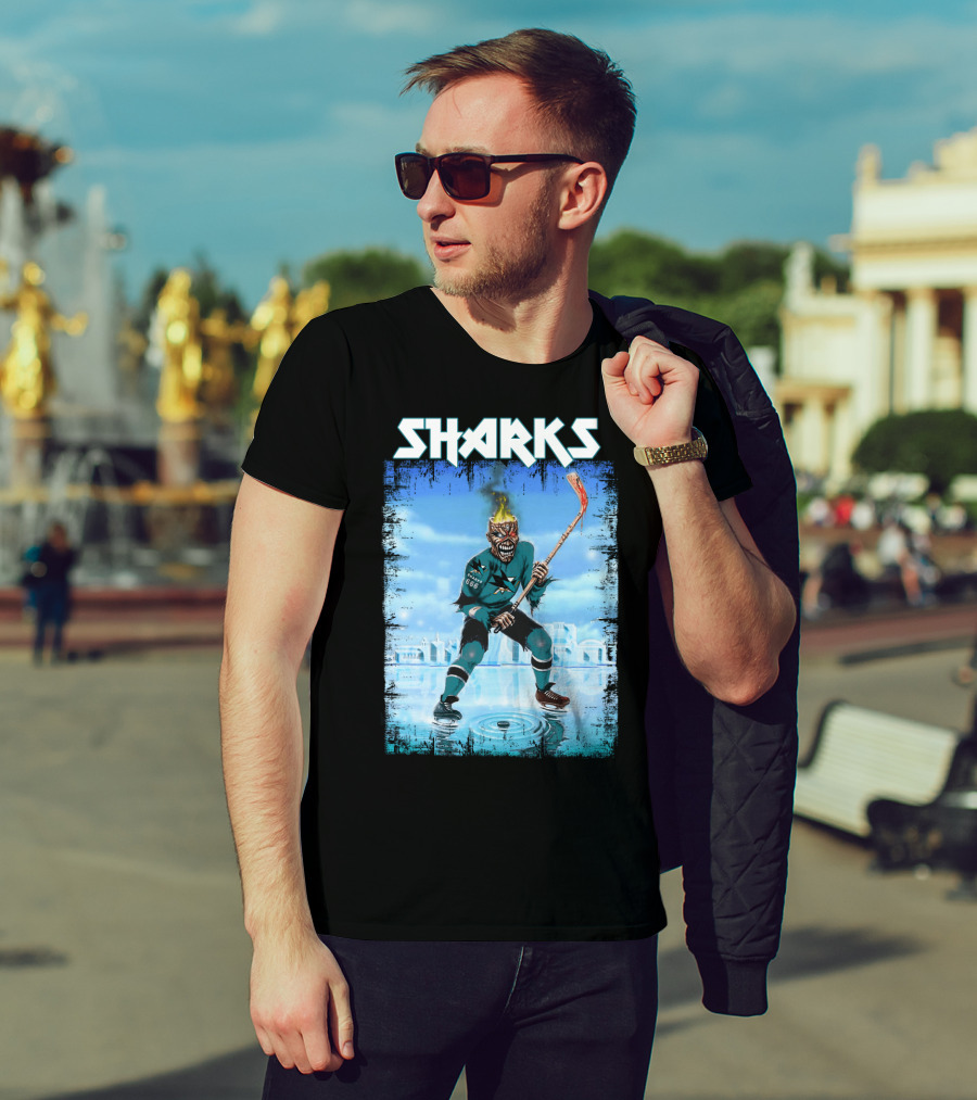Sharks Fiery Hockey Player On Ice T-Shirt