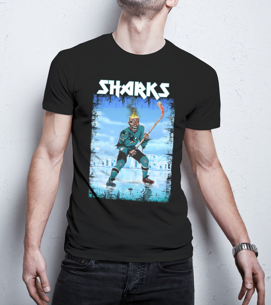 Sharks Fiery Hockey Player On Ice T-Shirt