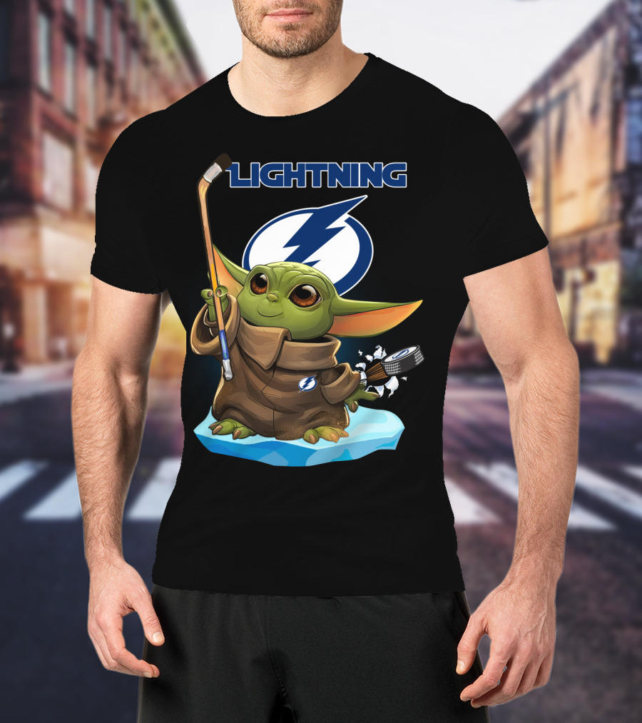 Baby Yoda Hockey Tampa Bay Lightning NHL Puck And Stick T-Shirt