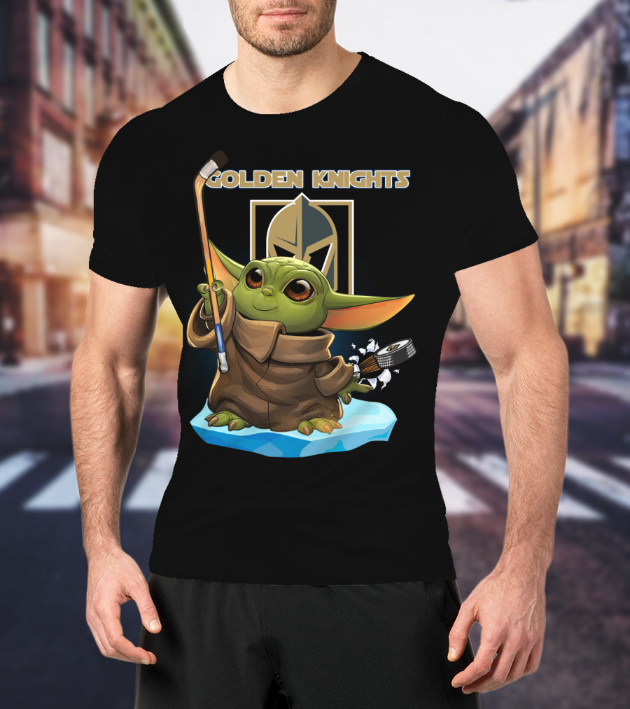 Golden Knights Baby Yoda Hockey Ice Block T-Shirt