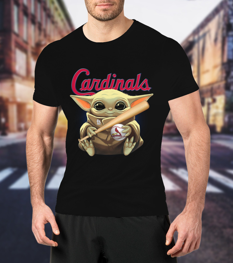 Cardinals Baseball St. Louis Baby Yoda With Bat And Ball T-Shirt