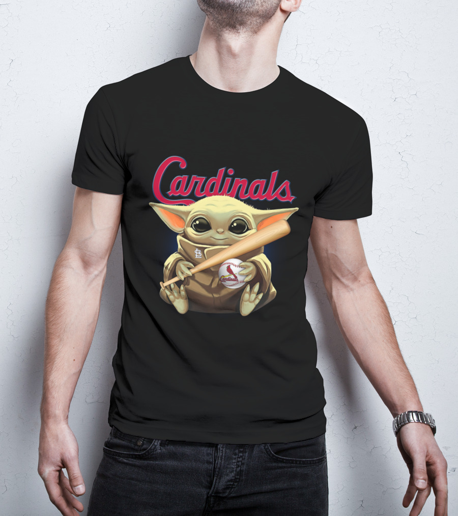 Cardinals Baseball St. Louis Baby Yoda With Bat And Ball T-Shirt