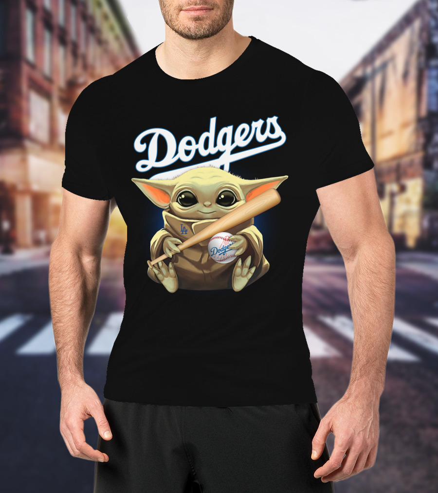 Los Angeles Dodgers Baby Yoda Baseball Bat And Ball T-Shirt