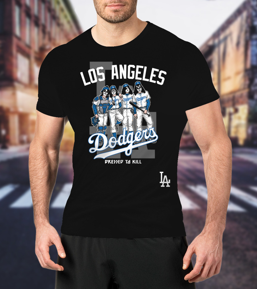 Los Angeles Dodgers Dressed To Kill Featuring KISS Band Members T-Shirt