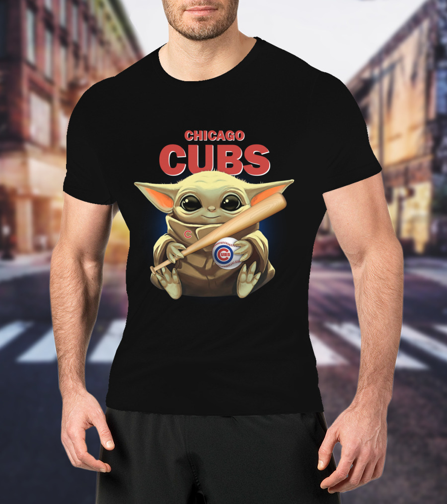 Chicago Cubs Baby Yoda With Baseball Bat T-Shirt