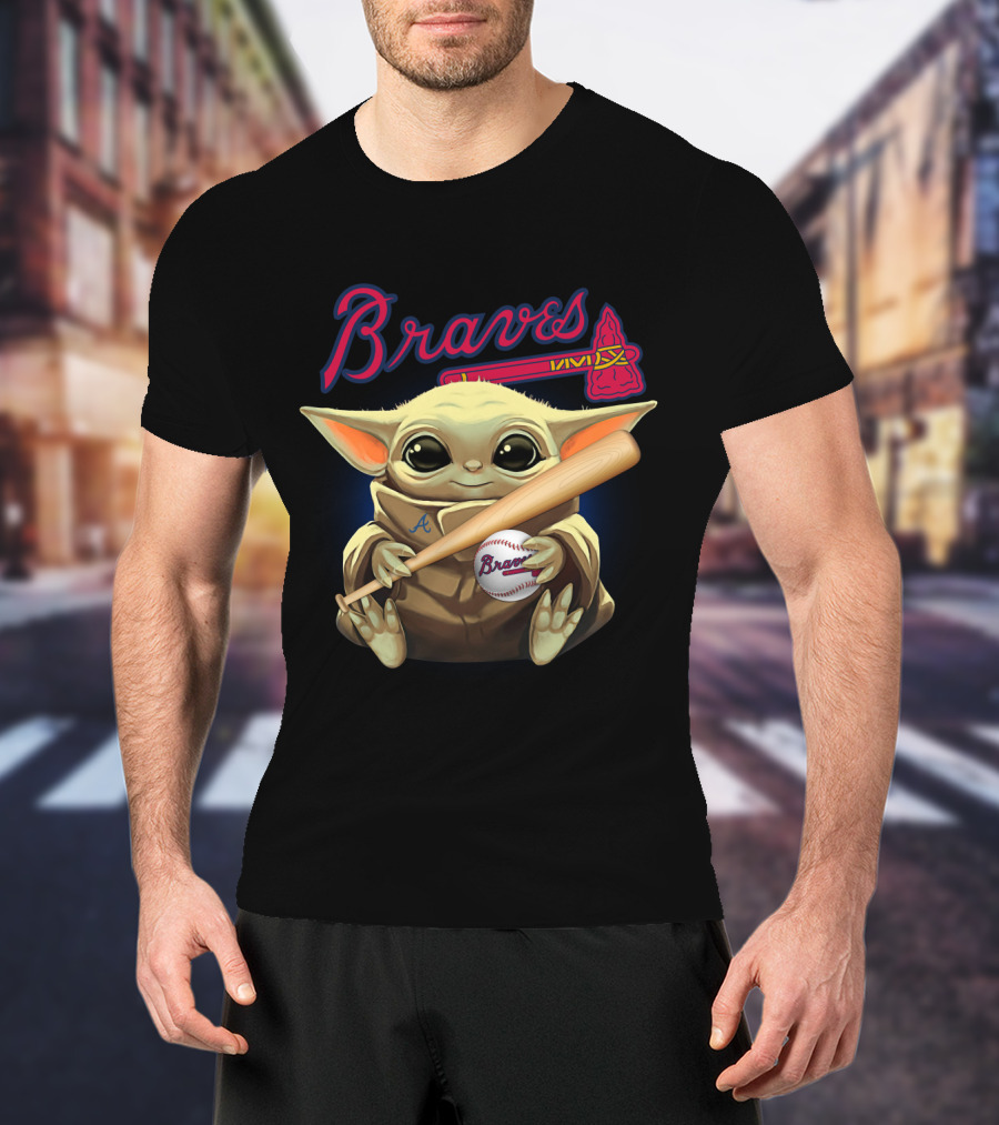 Braves Baseball Baby Yoda Holding Bat And Ball T-Shirt