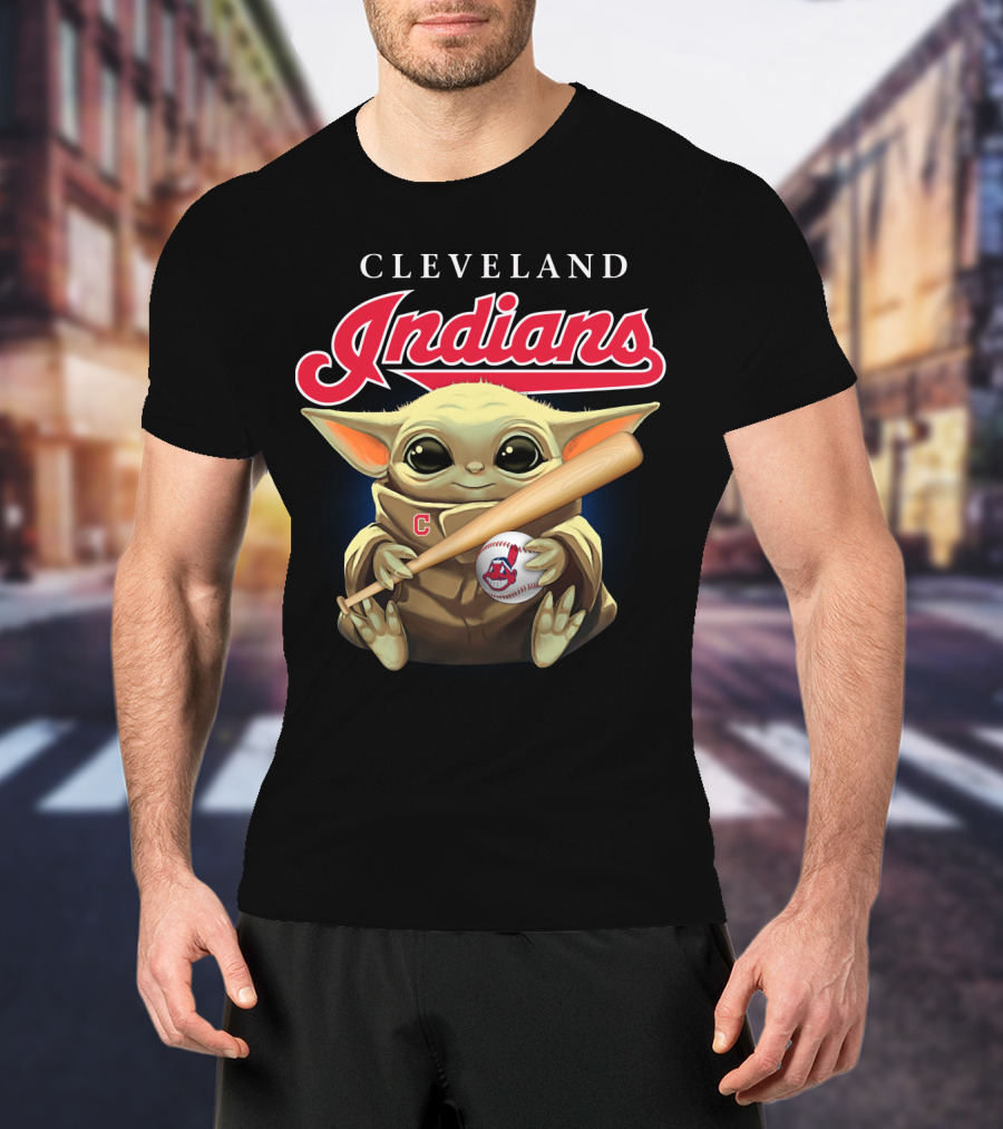 Cleveland Indians Baby Yoda Baseball Bat And Ball T-Shirt