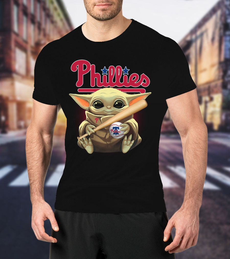 Phillies Baby Yoda With Bat And Baseball T-Shirt