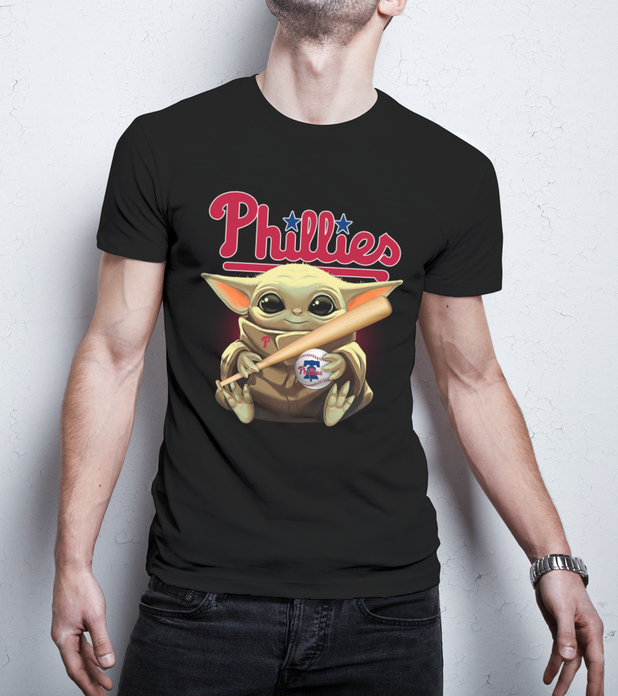 Phillies Baby Yoda With Bat And Baseball T-Shirt