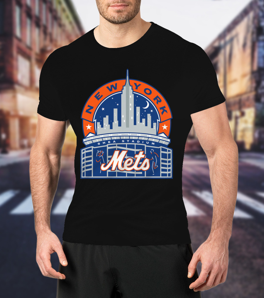 New York Mets Shea Stadium Skyline Moon Stars T-Shirt