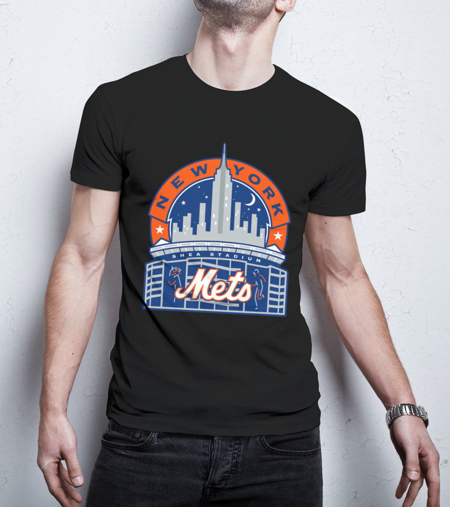 New York Mets Shea Stadium Skyline Moon Stars T-Shirt