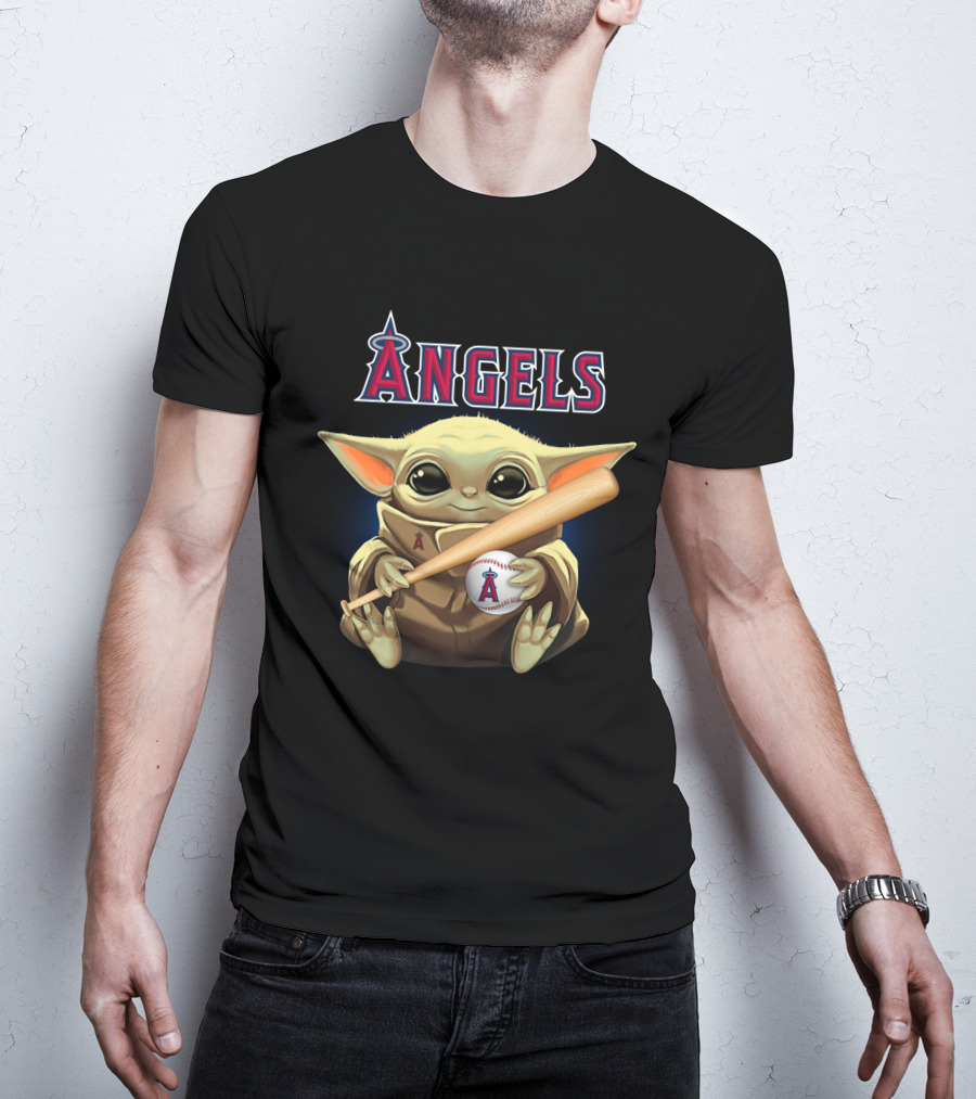 Los Angeles Angels Baby Yoda Baseball Bat Holding T-Shirt