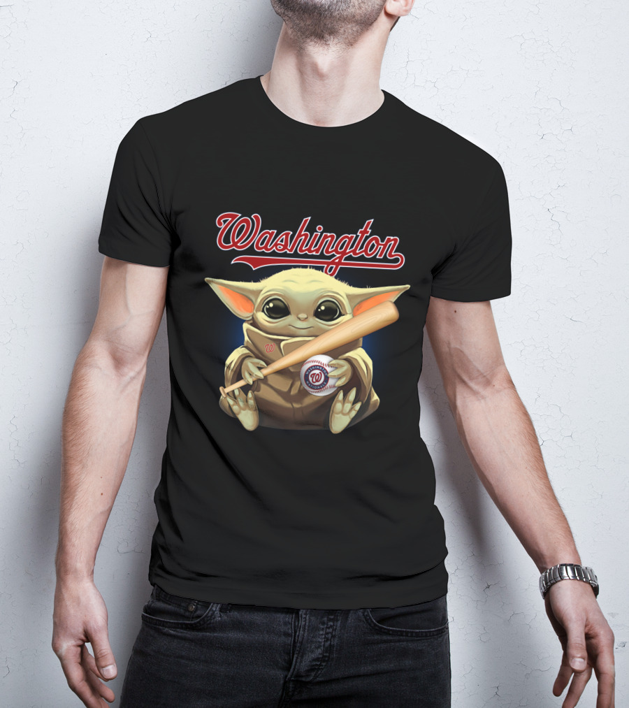 Washington Nationals Baby Yoda Baseball Bat And Ball T-Shirt