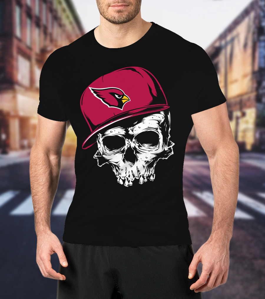 Arizona Cardinals Skull With Logo Cap T-Shirt