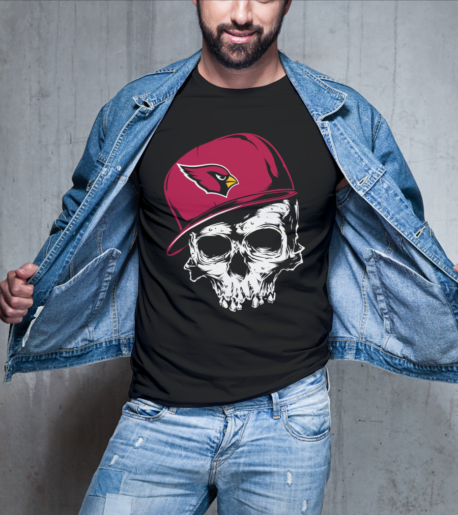 Arizona Cardinals Skull With Logo Cap T-Shirt