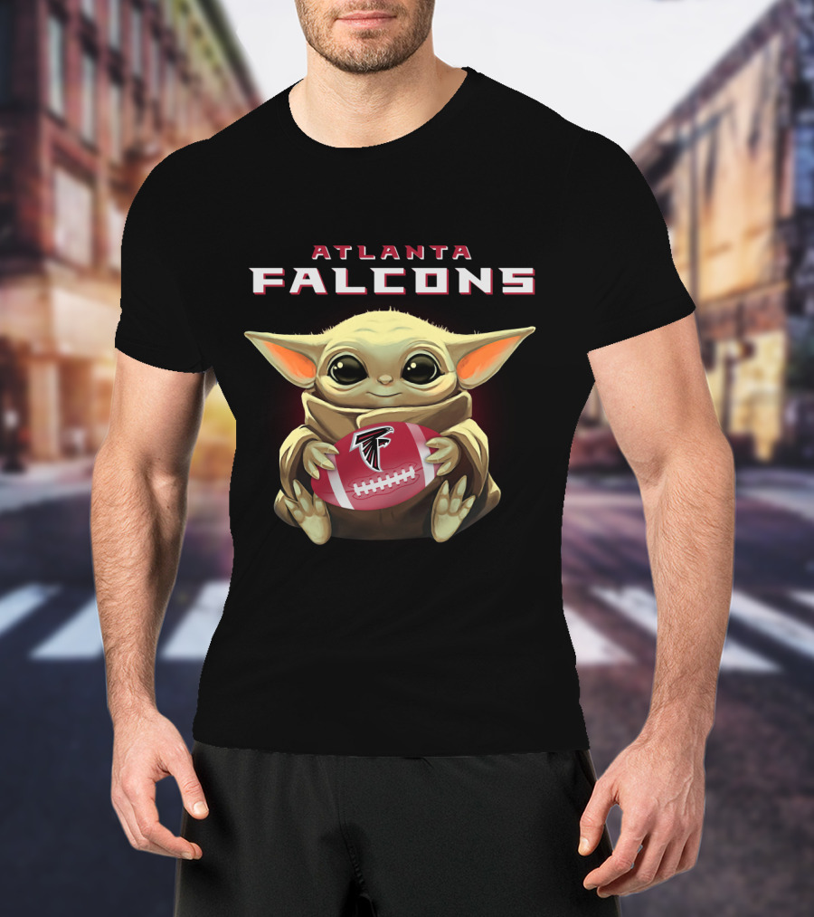Atlanta Falcons Baby Yoda Holding Football Ball With Falcons T-Shirt