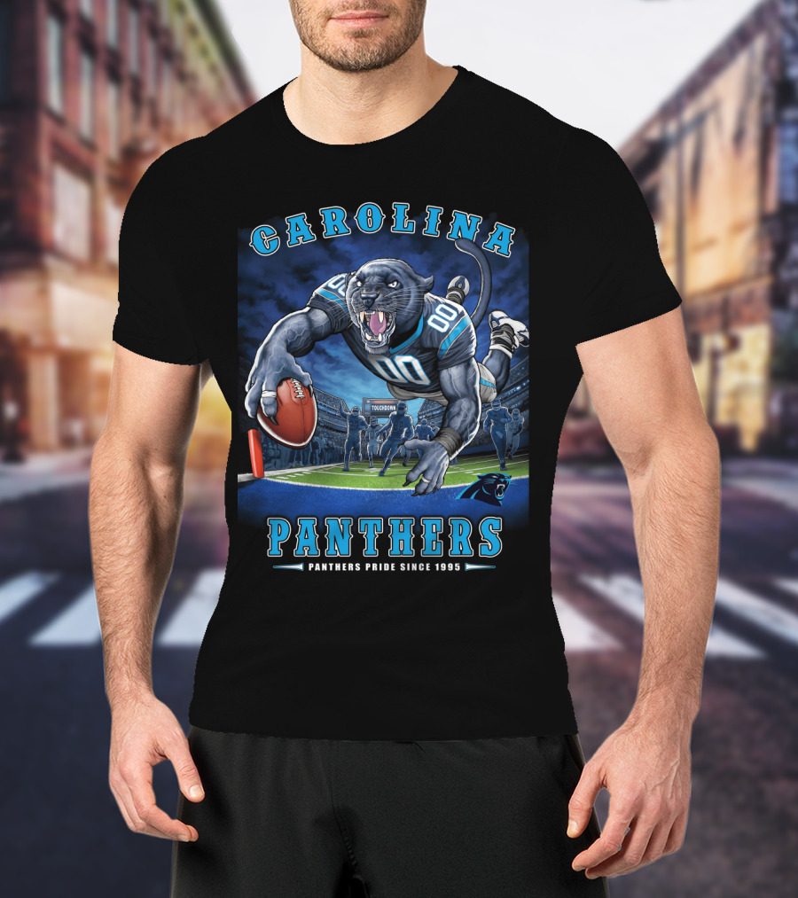 Carolina Panthers Pride Since 1995 - End Zone Football Tiger Roaring With Ball T-Shirt
