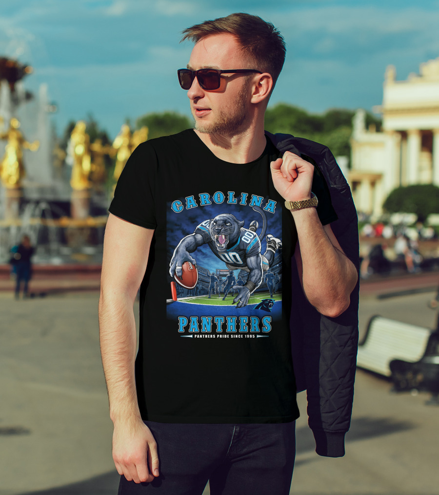 Carolina Panthers Pride Since 1995 - End Zone Football Tiger Roaring With Ball T-Shirt