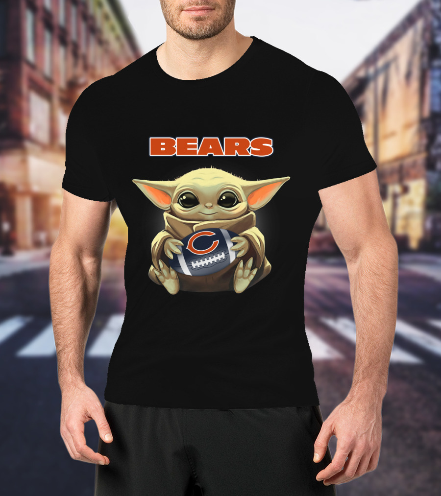 Bears Baby Yoda Holding Chicago Bears Football T-Shirt