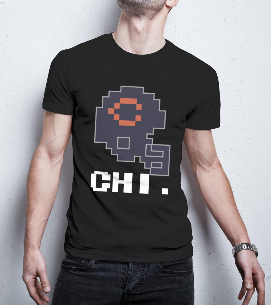 Chicago Bears Tecmo Bowl Retro Helmet Chi Pixel Art T-Shirt