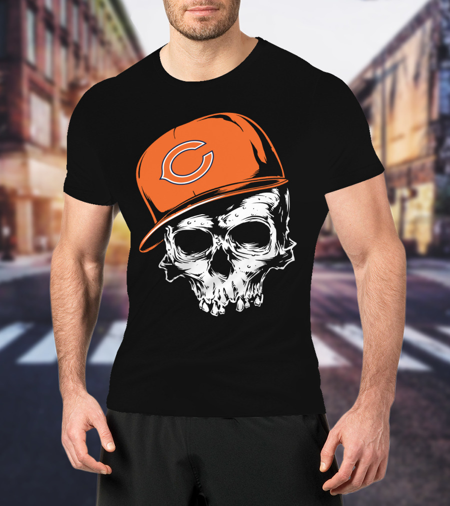 Chicago Bears Skull With Orange Cap T-Shirt