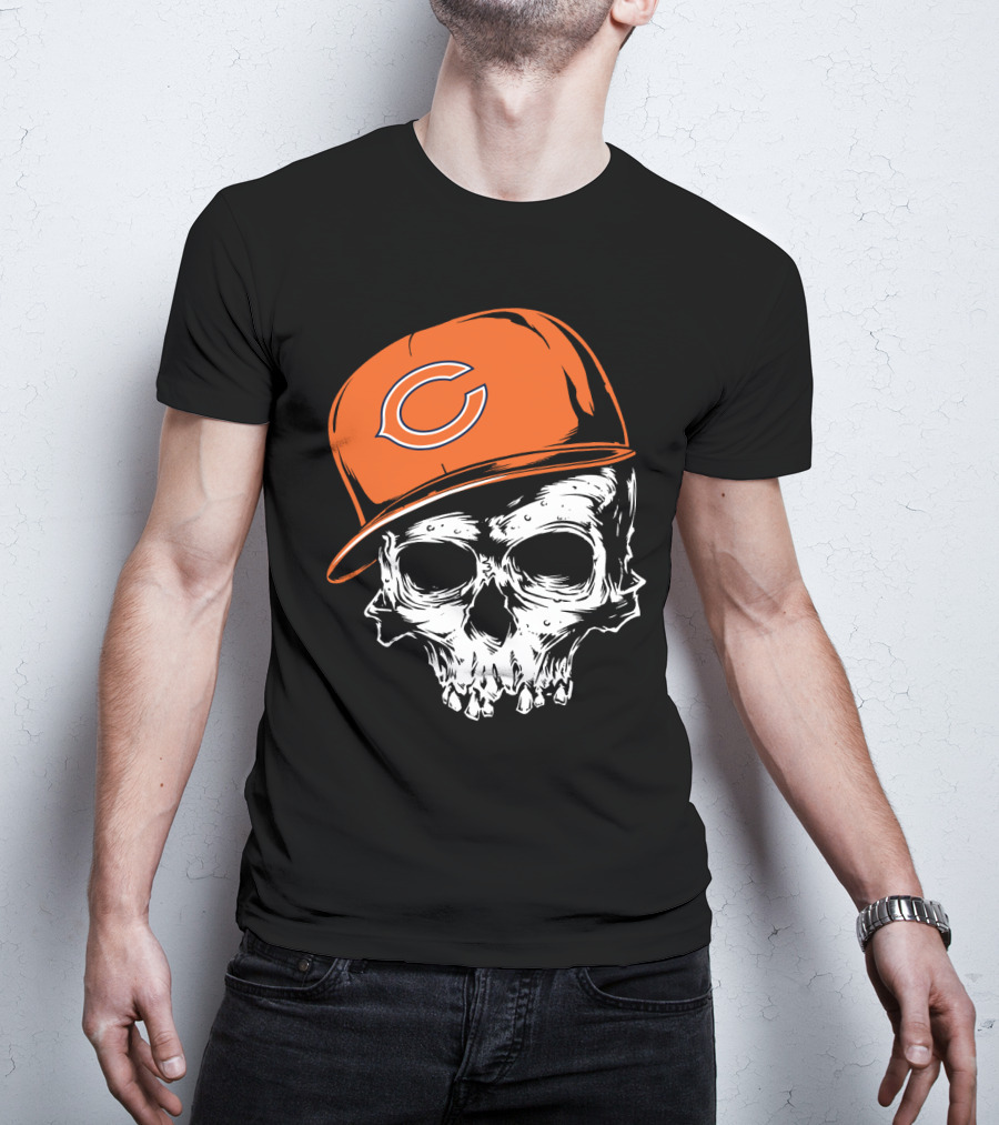 Chicago Bears Skull With Orange Cap T-Shirt