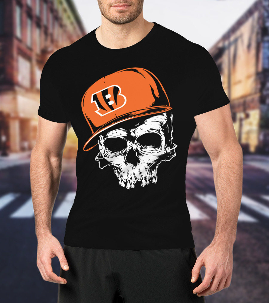 Cincinnati Bengals Skull Hat T-Shirt