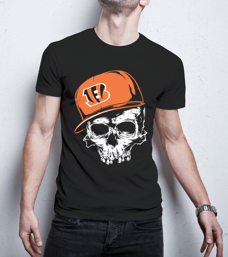 Cincinnati Bengals Skull Hat T-Shirt