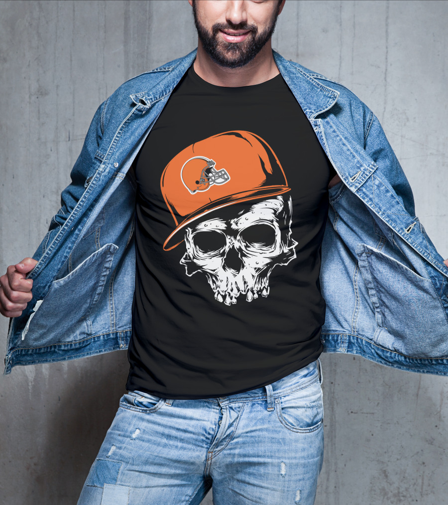 Cleveland Browns Skull With Helmet Cap T-Shirt