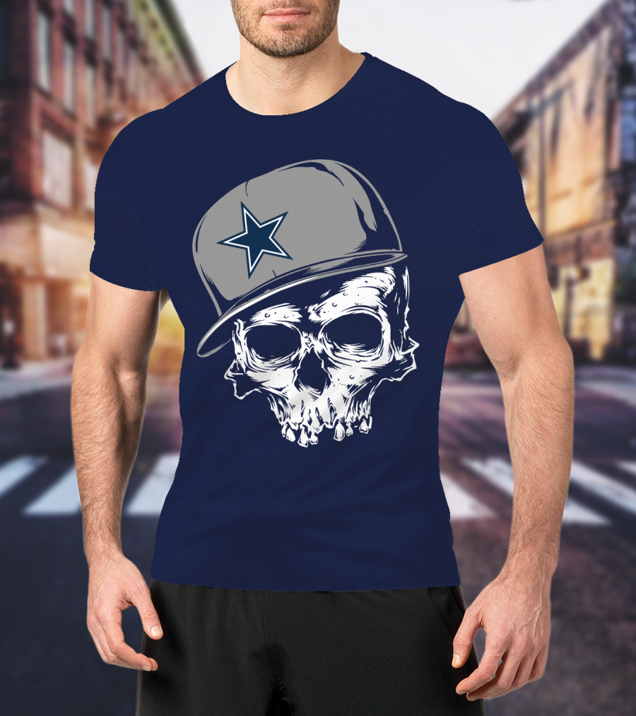 Dallas Cowboys Skull With Star Emblem Cap T-Shirt