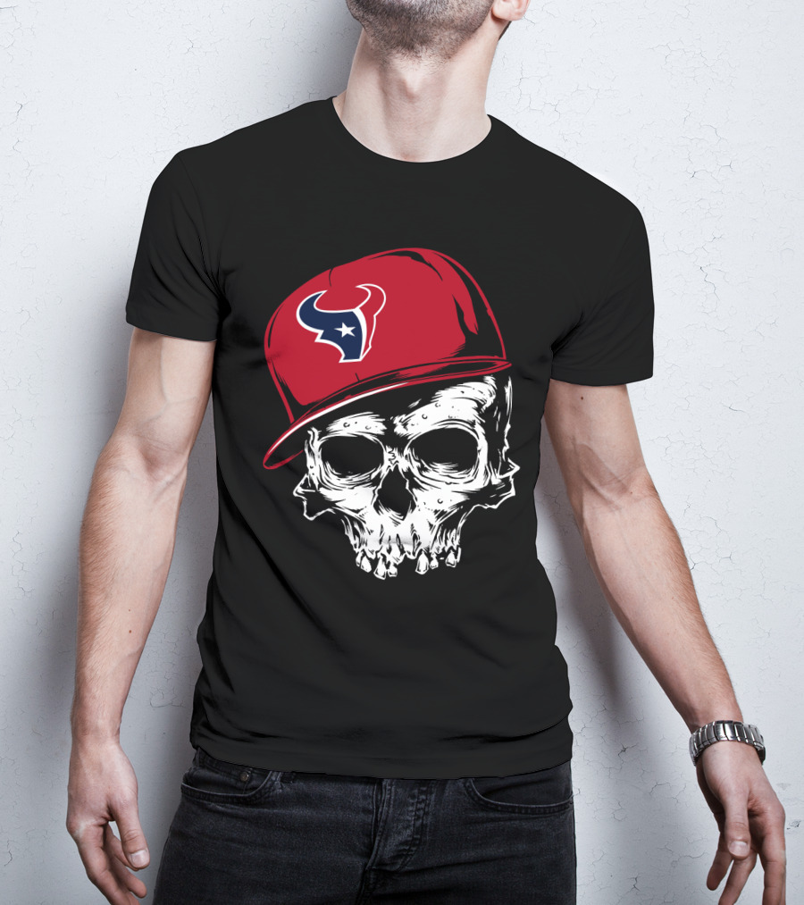 Houston Texans Skull With Red Cap T-Shirt