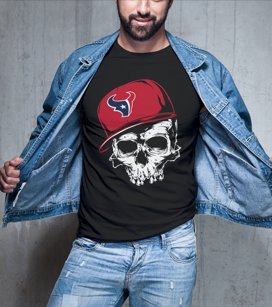 Houston Texans Skull With Red Cap T-Shirt