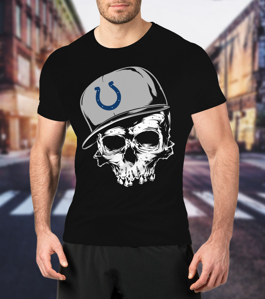 Indianapolis Colts Skull With Cap And Horseshoe T-Shirt