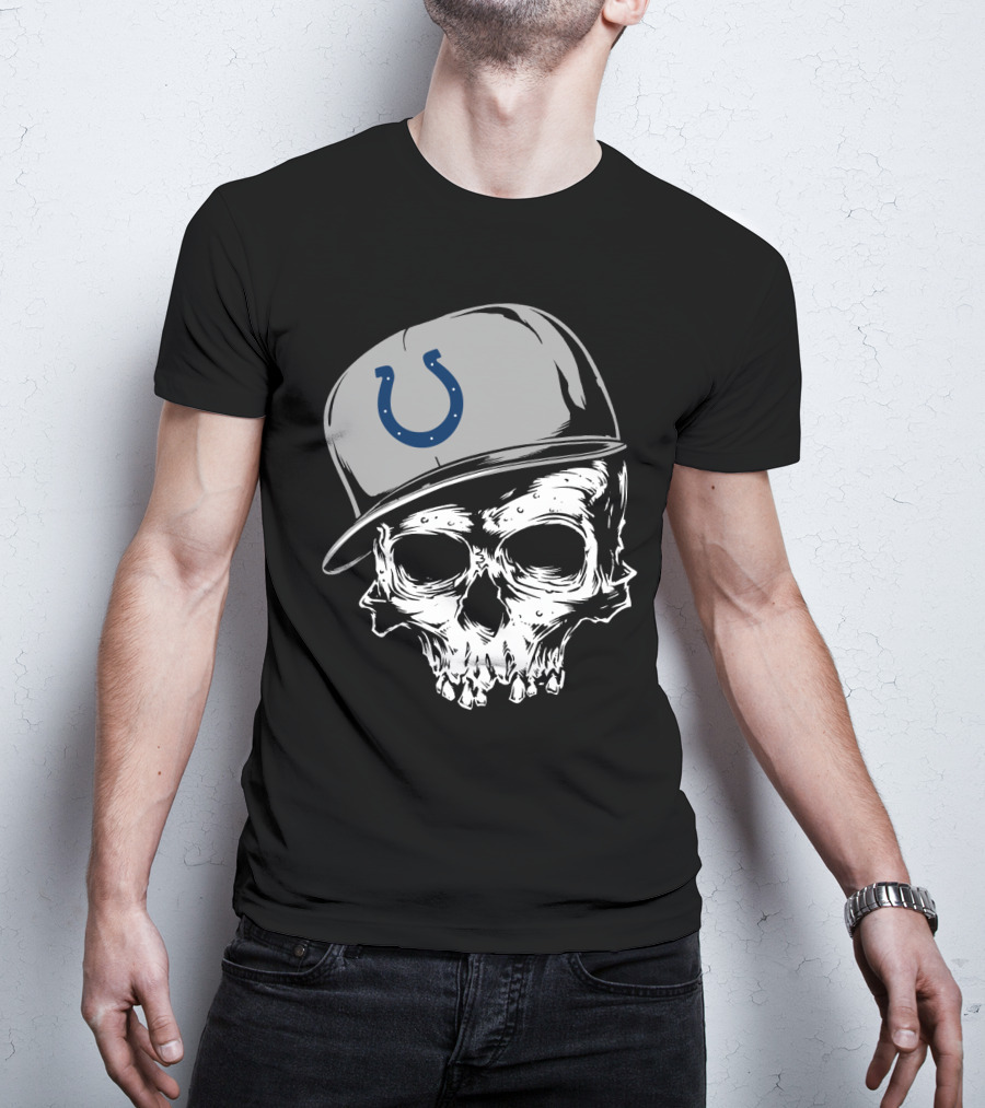 Indianapolis Colts Skull With Cap And Horseshoe T-Shirt
