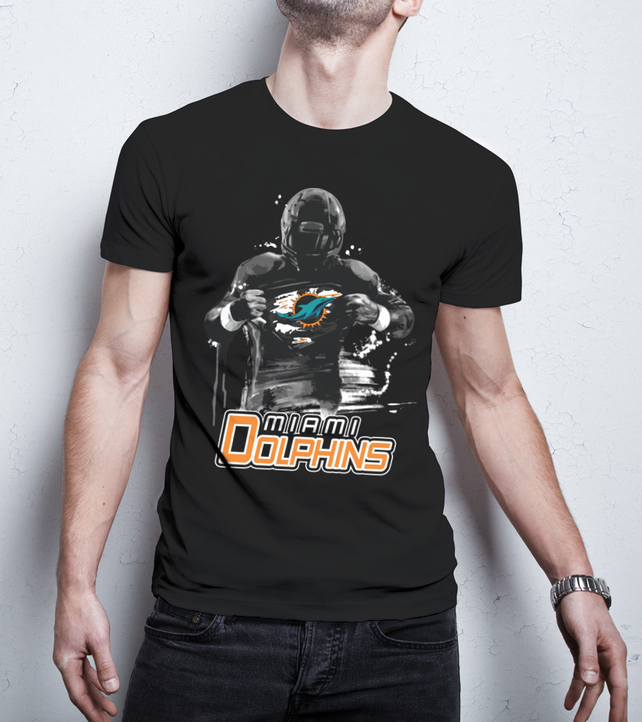 Miami Dolphins Football Hero Display With Iconic Team T-Shirt