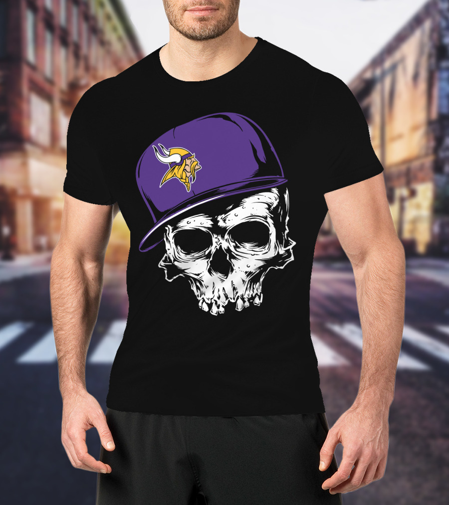 Minnesota Vikings Skull Purple Hat T-Shirt